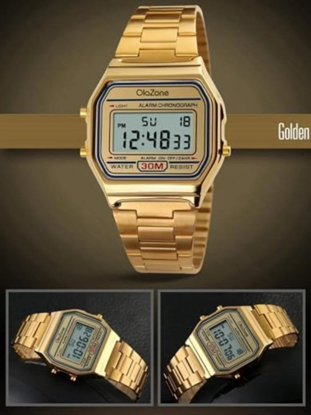 Men's Digital Sports Watch - Water Resistant, Stainless Steel Band, LED
